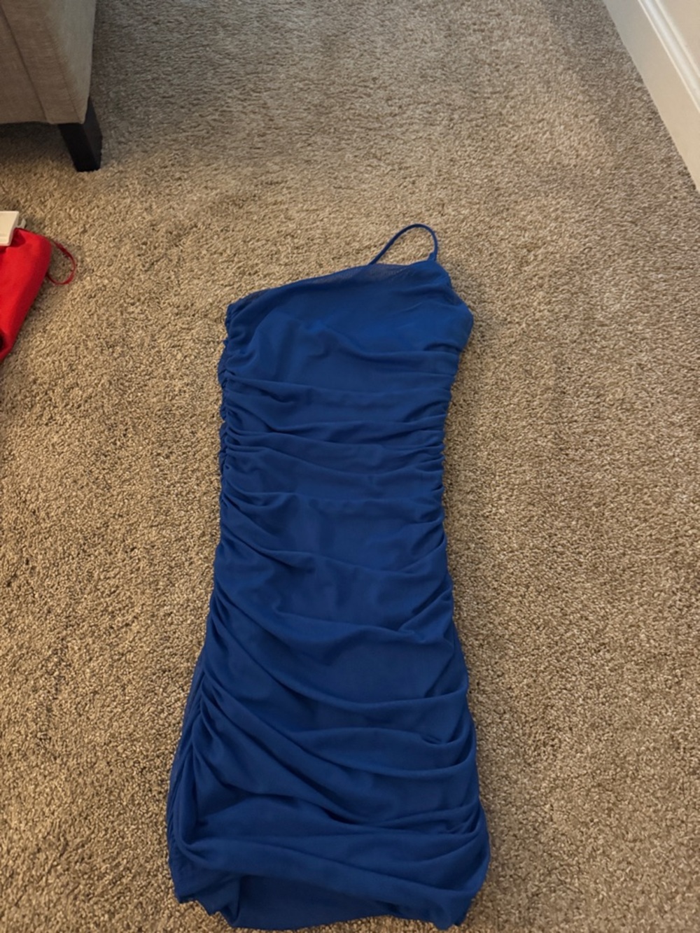 Lucy in the Sky Royal Blue Ruched One-Shoulder Dress